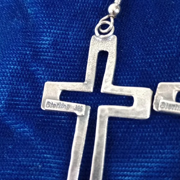 Sterling Silver Cross Dangle Earrings - Picture 4 of 10